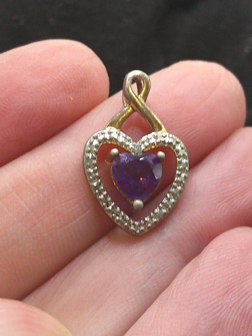 Ross Simons Amethyst and Diamond Gold over Sterling Silver Heart Pendant